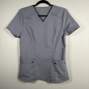 Jaanuu Small‎ Gray 4 Pocket D-Ring Short Sleeve VNeck Scrub Top J96175